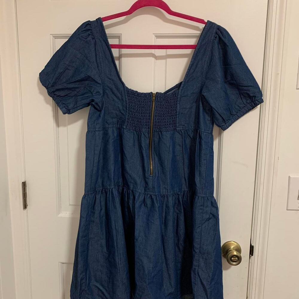 Millenium from Macy’s Blue Denim Babydoll Dress puffy sleeves size medium NWT - Picture 5 of 6